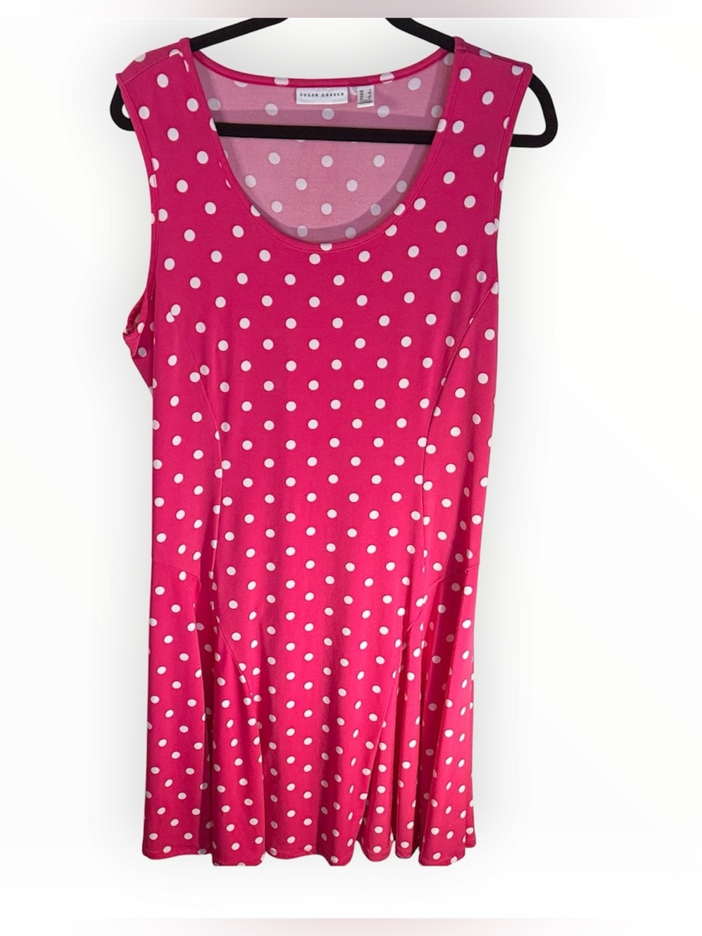 Susan Graver Midi Dress Pink White Polka Dots Sleeveless Liquid Knit Women L